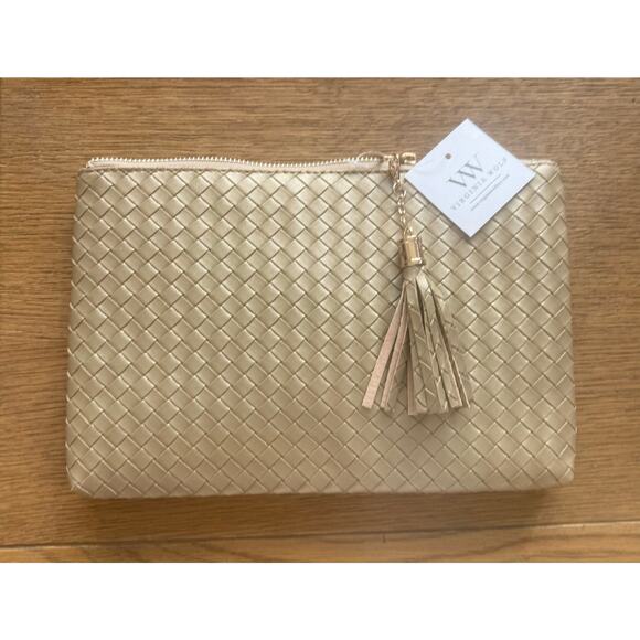 Virginia Wolf Mimi Woven Clutch Pouch Gold Vegan Leather - Picture 4 of 5